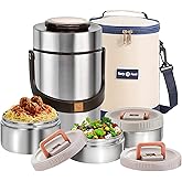 Gicklov 67oz Upgraded Thermos for Hot Food, 3-Layer Stackable Food Thermos, Soup Thermos Jar with Insulated Bag, Ideal for Office, Outdoor Meals, and Various Occasions (67 oz Silver)