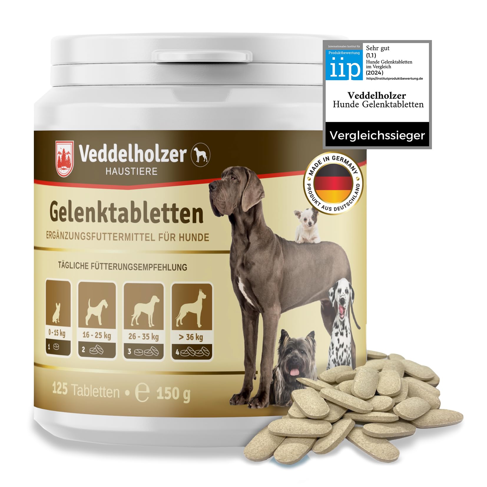 Veddelholzer Joint Supplements for Dogs Certified comparison winner Hip & Joint Care for dogs High Strength Dog Supplements for all ages & breeds with Glucosamine, Green lipped Mussel