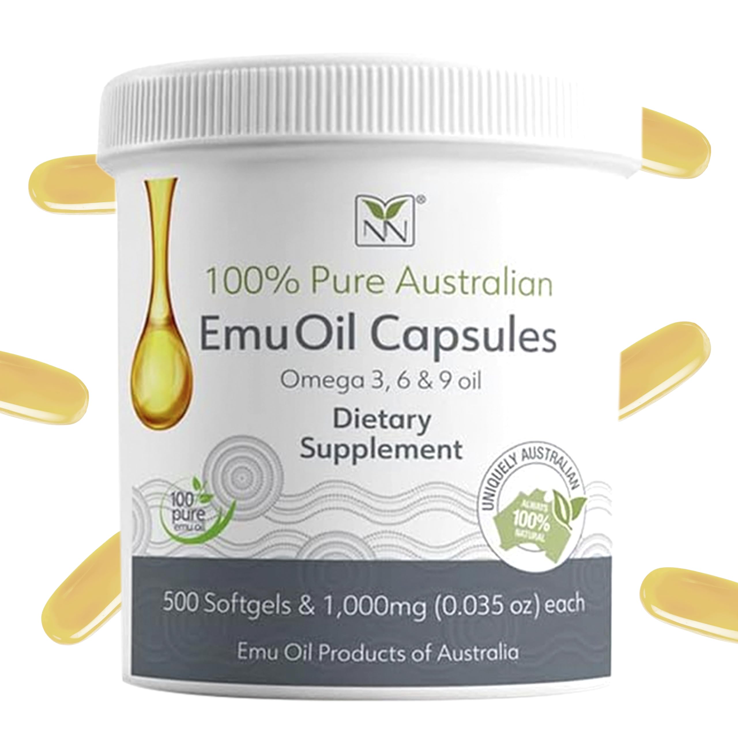Emu Oil Capsules - Heart, Hair, Metabolism & Joint Support Supplement - Pharmaceutical Grade Emu Oil with CLA, Omegas 3, 6 & 9 with Vitamin K2, A & E by Y-Not Natural - 1000mg, 500 Capsules