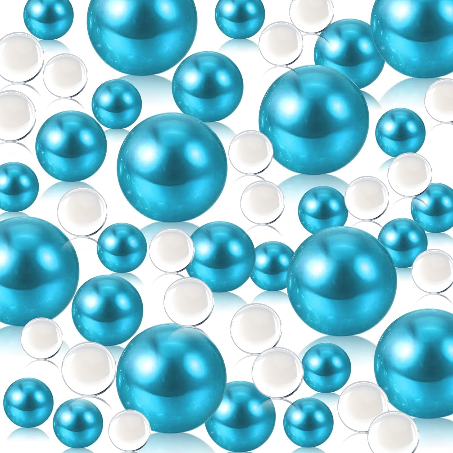 Vase Fillers - 150 PCS Teal Floating Pearls | Teal Vase Filler Beads with 8000 PCS Transparent Water Gels | 8/14/20 mm Teal Floating Beads for Vases, No Hole Beads | Teal Water Bead Decor, Vase Filler Pearl
