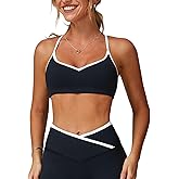 ABOCIW Women's Color Block Sports Bras Adjustable Spaghetti Straps Workout Gym Bra Wireless Yoga Crop Tops