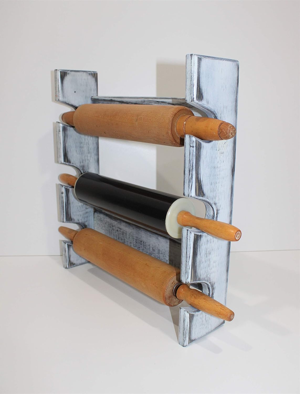 Antique White Rolling Pin Rack with Three Slots