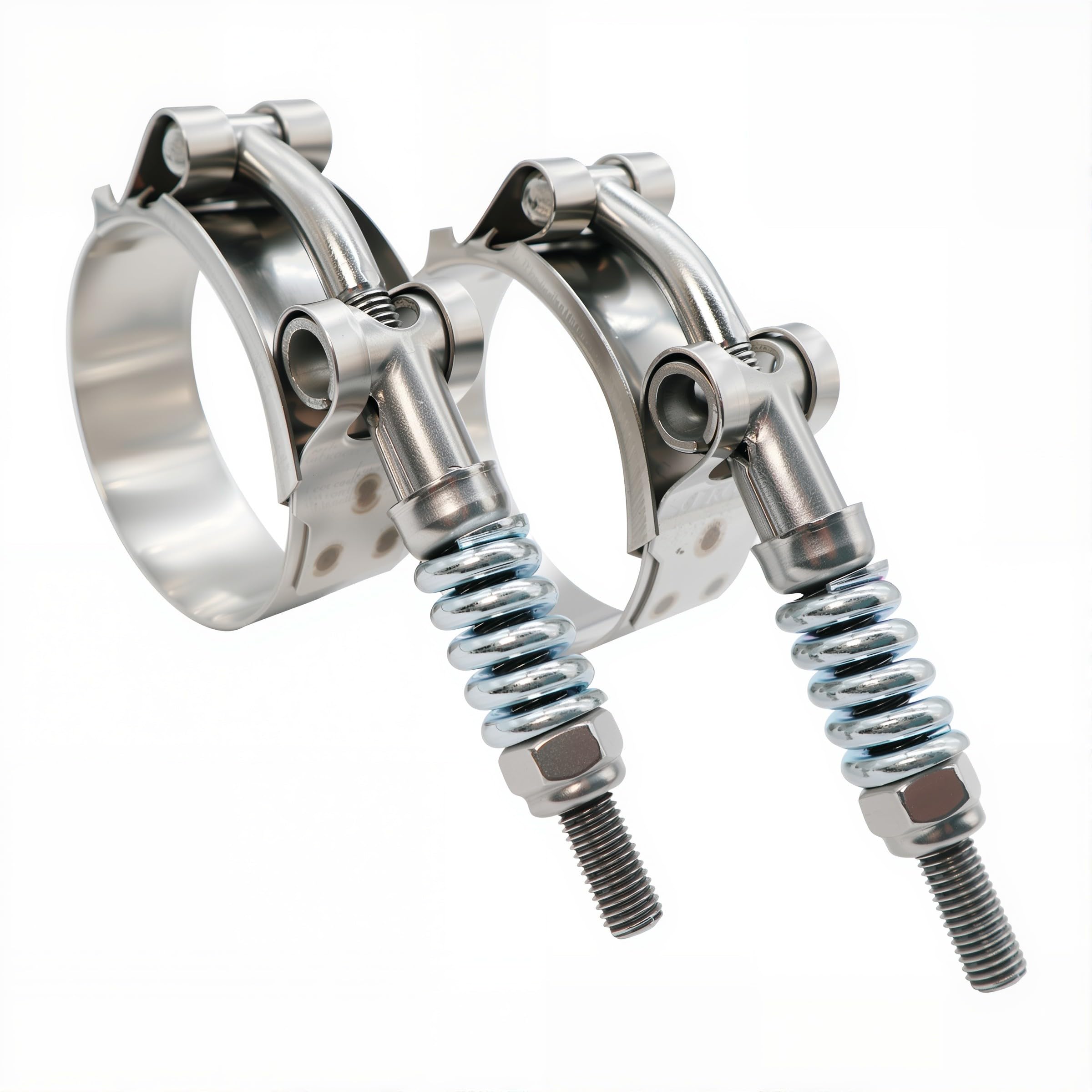 Photo 1 of 1.75" T Bolt Hose Clamp Spring Loaded Stainless Steel - Working Range 48mm - 56mm for 1.75" I.D. Hose with 2-5 mm Wall Thickness, auto-adjusting maintain Constant Clamping Force (48-56mm, 2 Pack)