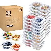 WYSYZJJ 20 packages of reusable snack containers with lids, snackle box container for quantity control, and 2 compartment condiment containers, suitable for picnics, salad dressings, fruits