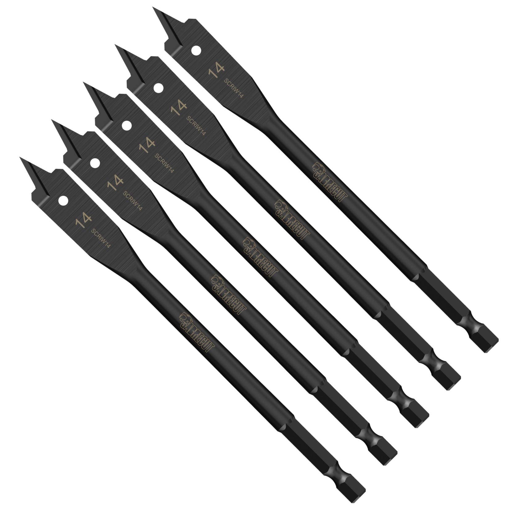 5 x SabreCut SCRIW14_5 14mm x 152mm Impact Rated Flat Wood Spade Bits for Softwood Hardwood Chipboard