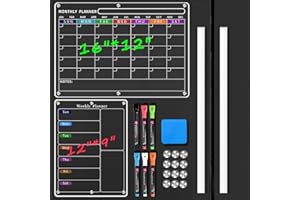 LISTEADIO Acrylic Magnetic Calendar for Refrigerator 2 Pack, Monthly & Weekly Planner Set, Clear Dry Erase Board for Fridge, Perfect for Meal Planner, Chore Chart, Shopping List, Menu Board for Kitchen