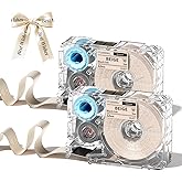 Phomemo A30 P15 Ribbon Printer Label, Black Print on Beige Satin Ribbon | Fabric Ribbons for Gift Wrapping, Wedding Bouquets, DIY Crafts, Mother&rsquo;s Day, Party Decor, 12mm x 5m, 2 Packs