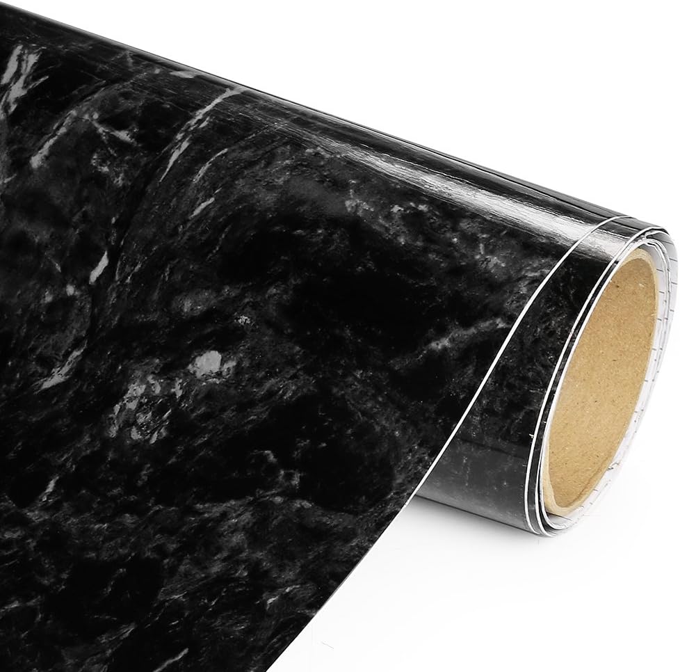 Black Marble Adhesive Film - High Gloss- 20 Foot - Economical alternative to rehabilitate your countertops, backsplash and cabinets - (240")