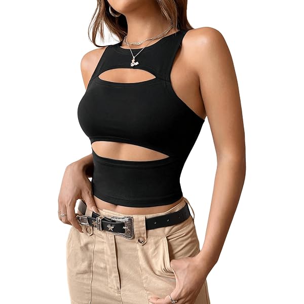 SweatyRocks Women's Sleeveless Ribbed Knit Crop Top - Floral Scoop Neck Slim Fit Vest Tank