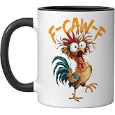 F-Caw-F Funny Chicken Humor Quote Rooster Meme Ceramic Mug, Black/White