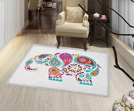 Ethnic Floor Mat For Kids Eastern Asian Style Leaf Pattern With