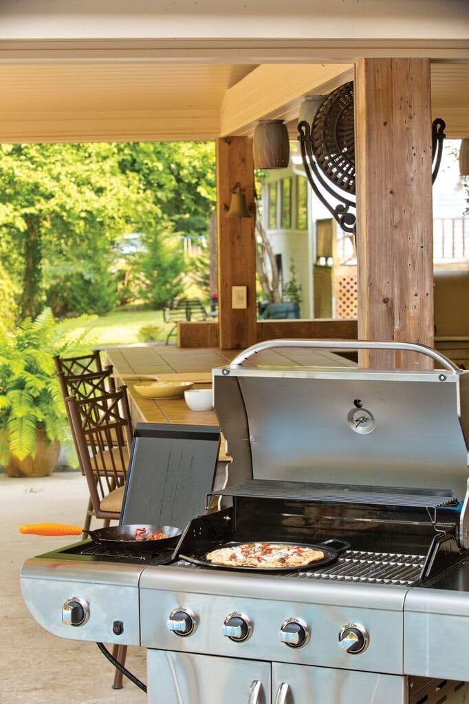 Lodge Pre-Seasoned Cast Iron Baking Pan With Loop Handles, 14", Black: Pizza Stone: Kitchen & Dining