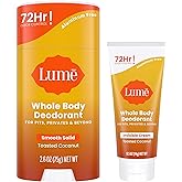 Lume Whole Body Deodorant - Invisible Cream Tube Mini and Solid Stick Bundle - 72 Hour Odor Control - Aluminum & Baking Soda Free, Skin Loving (Toasted Coconut)