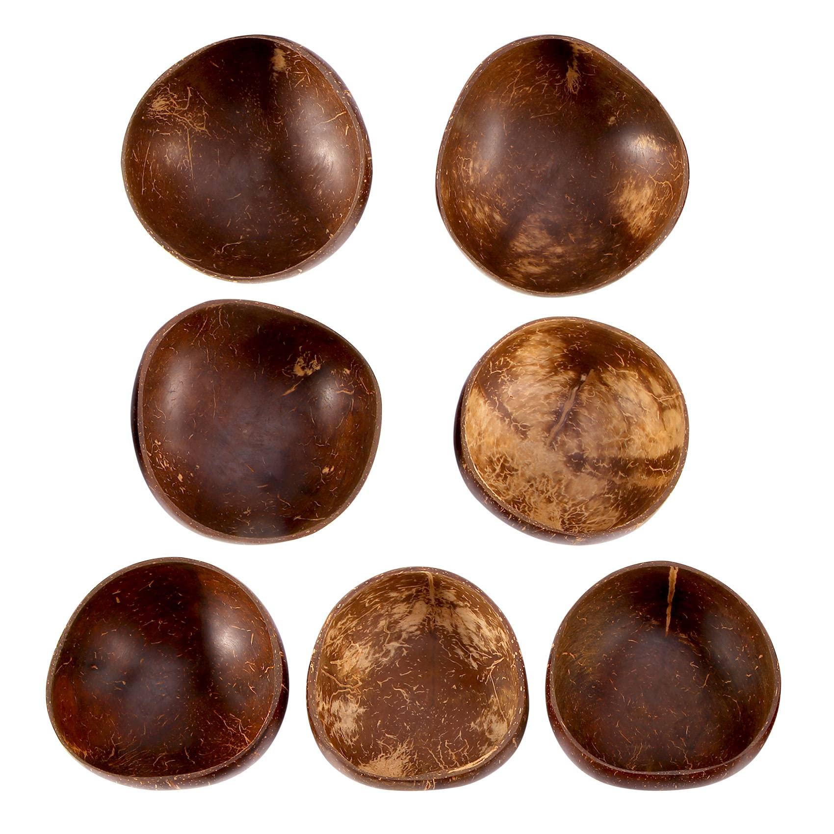 Bruafsir 7PCS 12-15cm Coconut Bowl Handmade Coconut Shell Tableware Wood Spoon Dessert Salad Fruit Mixing Bowl Rice Ramen Bowl