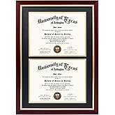 GMFrames Double Diploma Frame for Two 8.5x11 Certificates with Black over Gold Mat, Solid Wood, UV Protection Acrylic, Cherry Finish with Gold Trim