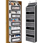 BOYUZHE Over the Door Organizer with 5 Front Pockets and 5 Mesh Side Pockets,Extra Large Hanging Organizer for Over the Door Storage in Bedroom, Bathroom,Pantry, Nursery (Black)