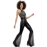 Cosplay.fm Women Casual Sexy Sleeveless Sparkly Jumpsuits Party Clubwear with Belt 70s 80s Disco Outfits for Women