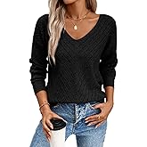 SHEWIN Womens Sweaters V Neck Long Sleeve Shirts Knit Hollow Out Crochet Sweater Fall Outfits for Women 2025
