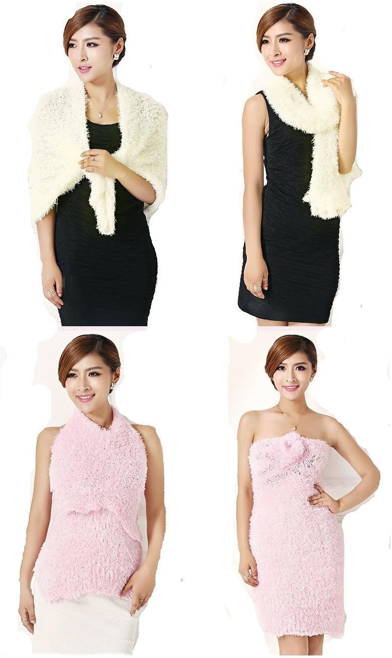 Buy My Shope Women's Faux Fur Scarf Combo (White and Pink)
