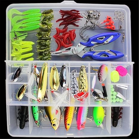 BrilliantDay 101pcs Kunstköder Set künstliche Fischköder Soft-Köder-Fischerei-Gerät Köderhaken with Fishing Tackle Box