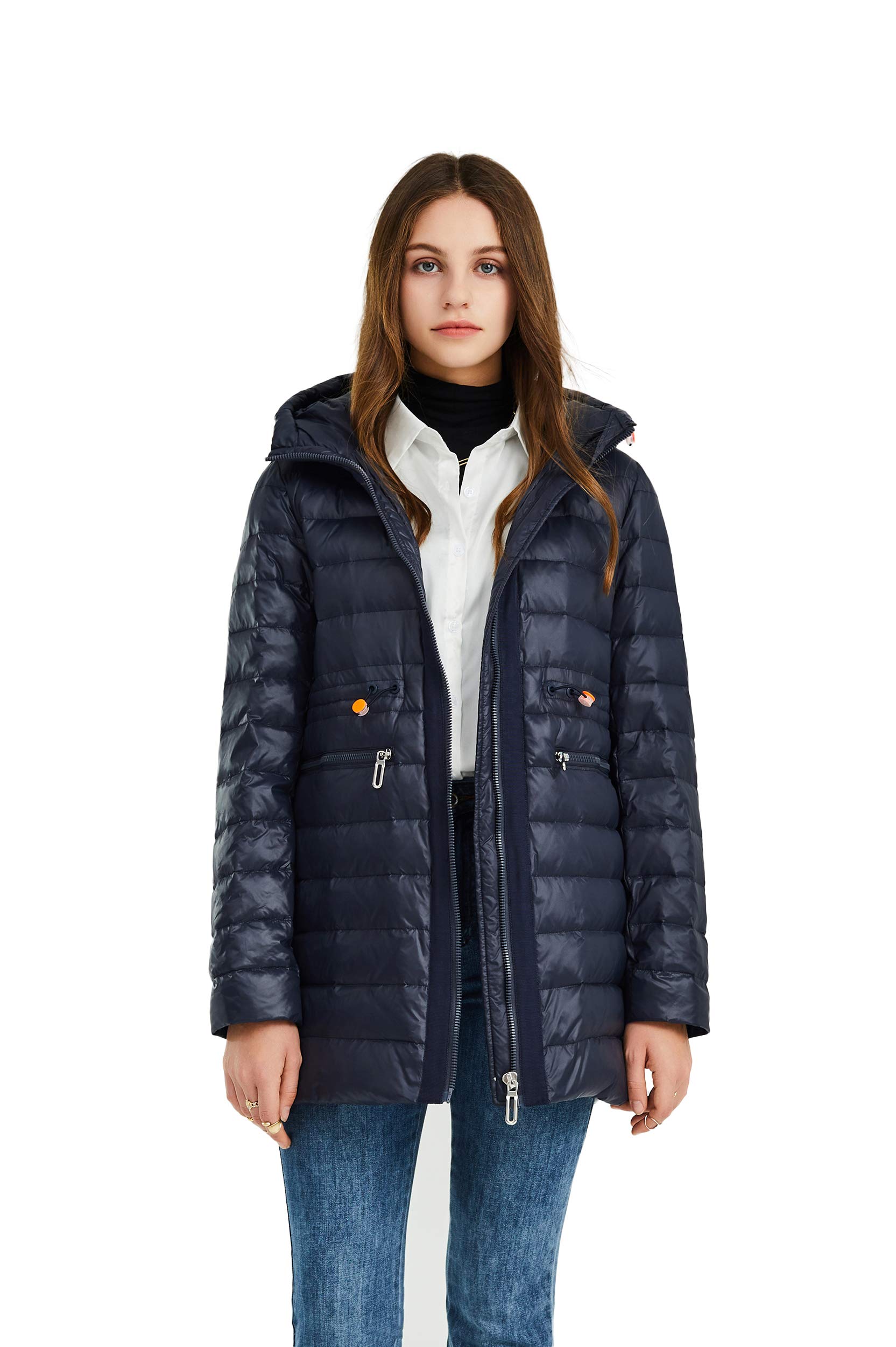 Luzern Goose Lightweight Water Resistant Down Jacket Women's Hooded Winter Quilted Long Coat