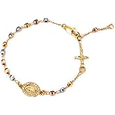 HELLOWIN Gold Plated Beads Catholic Guadalupe Rosary Link Bracelet for Women with Gift Box