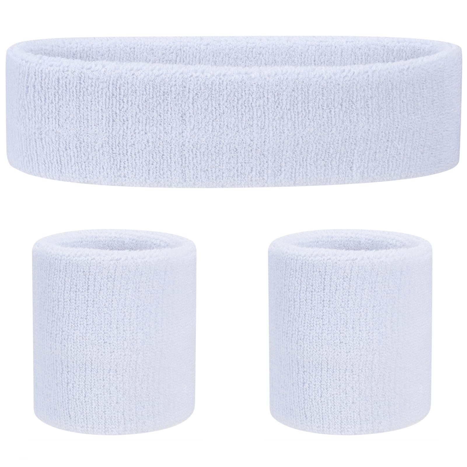 FACATH Sweatband Set White Sports Headband Wristband Set Sweatbands Terry Cloth Wristband Athletic Exercise Basketball Wrist Band Headbands Moisture Wicking Sweat Absorbing Cotton Stripped Sweat Band