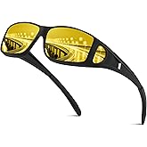 Reglaaly Night Driving Glasses Fit Over Eyeglasses for Men Women, Anti-glare Polarized Wrap-Around Night Vision Glasses