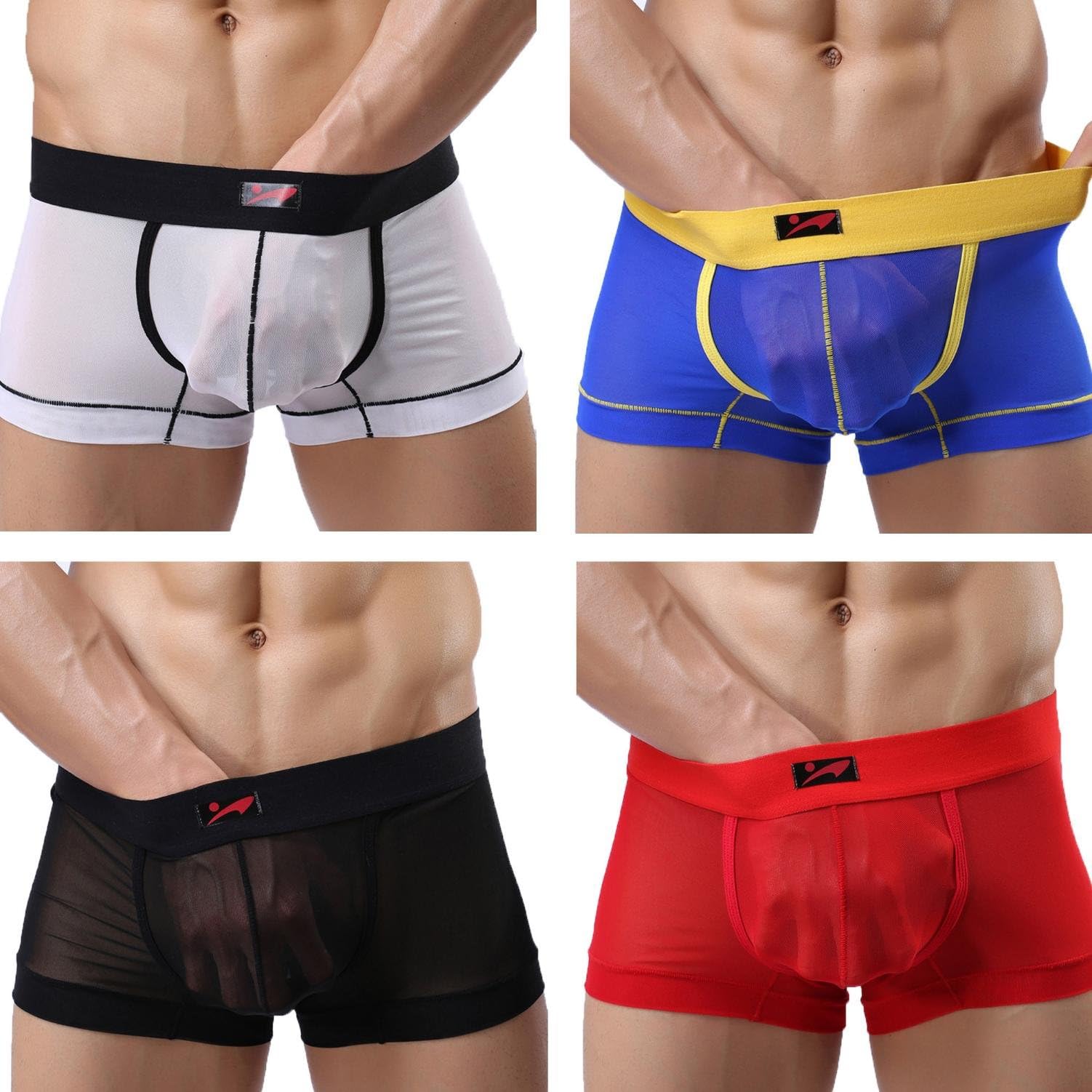Wuzax 4 PCS Quick Drying Underwear Classic Perspective Men's Boxer Briefs Breathable Comfortable Stylish Panties
