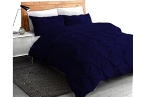 BOXIGO Soft Luxurious Decorative 100% Egyptian Cotton Pintuck 1Piece 400TC Duvet Cover All Season Comfy Pinch Pleated Comforter Cover with Zipper & Corner Ties, Full/Queen, Navy Blue