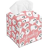 Pink Cute Ghosts Tissue Box Cover, Spooky Halloween Tissue Box Cover Leather, Facial Paper Organizer for Bathroom Kitchen Bedroom Car Office Decor, Ideas for Family Friends-A06