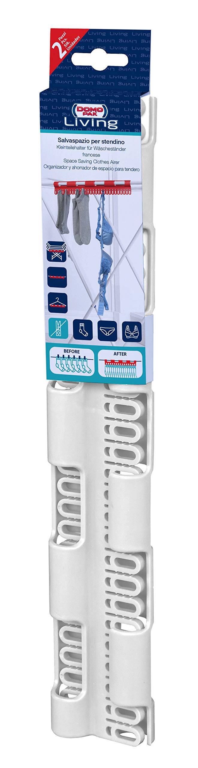 Space Saver for Drying Rack - An All New Way to Spread Your Linen - 2 Clothes Dryer Holders 40x3x6.5cm - White - Domopak Living