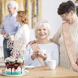 Amosking 90th Birthday Decorations Set for Women Crown Sash Cake Topper view 2