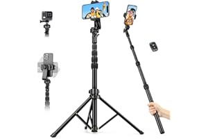 Nineigh Phone Tripod for iPhone, 72" Aluminum Tripod Stand, Selfie Stick Tripod with Remote, Tall Travel Tripod for Video Recording Photo Selfies, Compatible with iPhone 15 14 13 Pro Max Camera