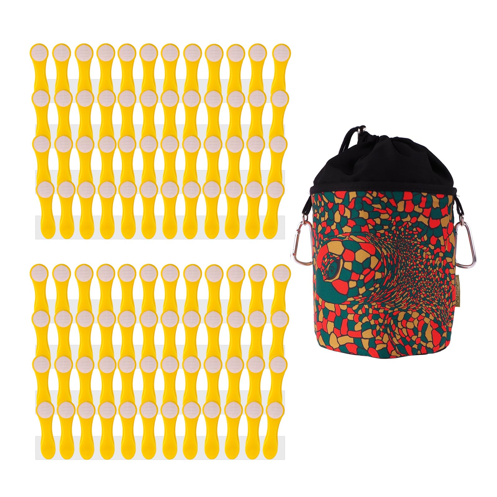 96 Clothes Pegs Laundry Clips with Stainless Steel Compression Springs and Soft Grip Yellow White and 1 bellaCott Clothes Peg Bag Turtle