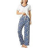 GYS Womens Bamboo Viscose Pajamas Set Super Soft Short Sleeve Top and Pants Pj Sleepwear Sets