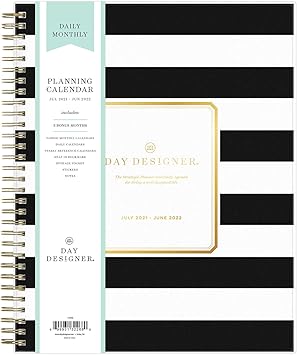 Day Designer for Blue Sky 17-17 Academic Year Daily & Monthly Planner,  17" x 17", Frosted Flexible Cover, Wirebound, Rugby Black Stripe (1322617)