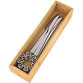 Utensil Organizer Silverware Drawer Organizer - Stackable Bamboo Flatware Caddy Cutlery Holder, Wooden Storage Boxes Tray for Bedroom,Office, Bathroom, Vanity & Garage Tool Organization(12"3"2.5")