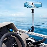 KEMIMOTO Pontoon Boat Mirror Rear View with Telescoping Pole, 10.5&ldquo; x 4&rdquo; Extra Large 360&deg; Adjustable Marine Mirror for Pontoon Rail or Bimini Top, Ski Boats Water Skiing, Pontoon Boat Accessories