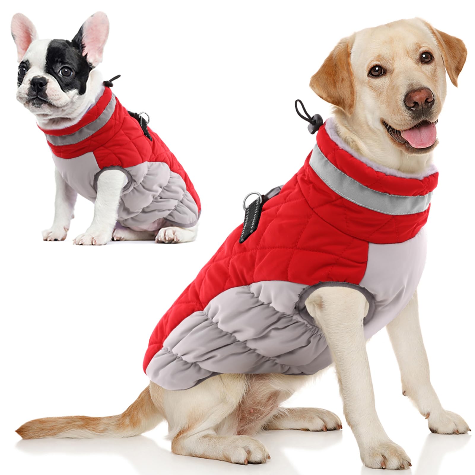 AOFITEE Dog Coat, Warm Dog Winter Coat, Reflective Turtleneck Large Dogs Jacket with Harness Built in, Turtleneck Pet Winter Jacket, Waterproof Pet Snow Jackets Fleece Vest, Christmas Red XL — image 1