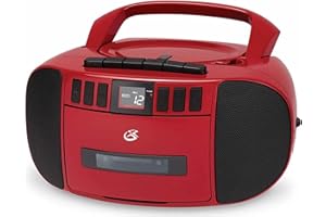 GPX BCA209R Portable Am/FM Boombox with CD and Cassette Player, RED
