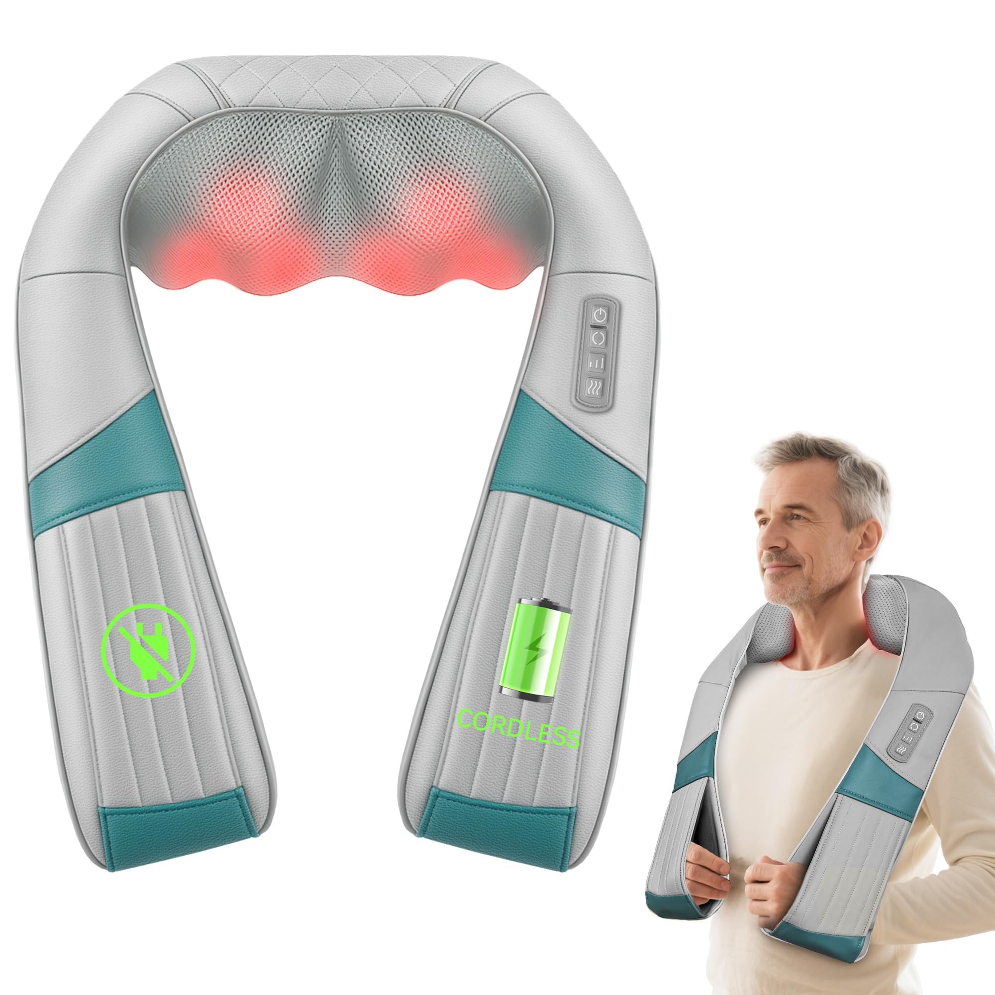 Photo 1 of Cordless Neck Massager with Heat, Rechargeable Shiatsu Neck Back Massager for Pain Relief Deep Tissue, 4D Knead Shoulder Massager Pillow, with Portable Carry Bag, Gifts/Presents for Mom, Dad