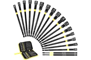 ROMON 18-Piece Long Magnetic Nut Driver Set for Impact Drill, SAE and Metric Screwdriver Bits, 1/4 Inch Hex Shank Adapter Extension, Cr-V Steel