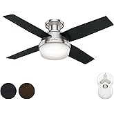 Hunter Fan 44' Contemporary Low Profile Ceiling Fan in Brushed Nickel with LED Light Kit and Remote Control (Renewed)