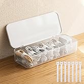 PAVSTINE Cable Organizer Storage Box with 7 Wire Ties,Desktop Cable Management Box with Lid,Power Cord Organizer with 7 Compartments for Office,Home,Desk Accessories Storage Stationery Supplies White