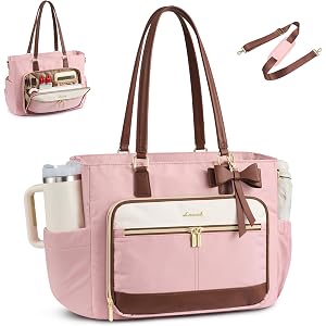 LOVEVOOK Teacher Tote Bag for Women, Work Laptop Tote, Computer Briefcase | Large Cup Holder, Nurse Bag for Travel, Business