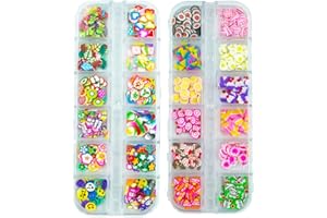 LOPURO 2 Boxes Fruit Flower Candy Slices Nail Art Slices, 3D Polymer Clay Mini Slices Resin Making Charms Colorful Nail Art Supplies for DIY Crafts Lip Gloss Cellphone Decoration (Cake Mixed)