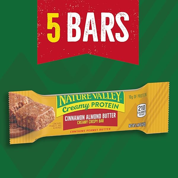 NATURE VALLEY CREAMY PROTEIN BARS, CINNAMON ALMOND BUTTER, 10G PROTEIN SNACKS, 5 BARS, 7.45 OZ