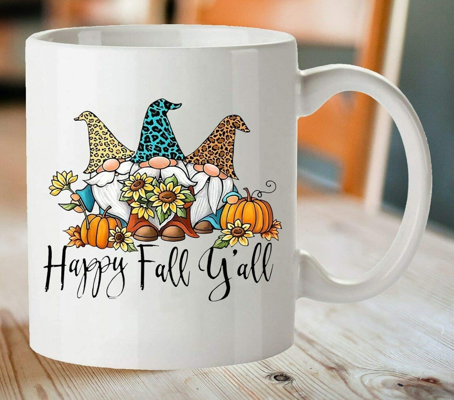 Funny Coffee Mug Gnomes Sunflower & Pumpkin Happy Fall Y'all Coffee
