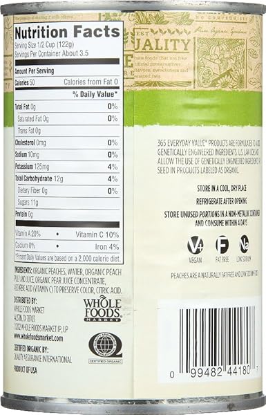 365 BY WHOLE FOODS MARKET, ORGANIC YELLOW CLING PEACH SLICES, 15 OUNCE